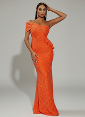 Ruffled Sequin One Shoulder Mermaid Dress WY46