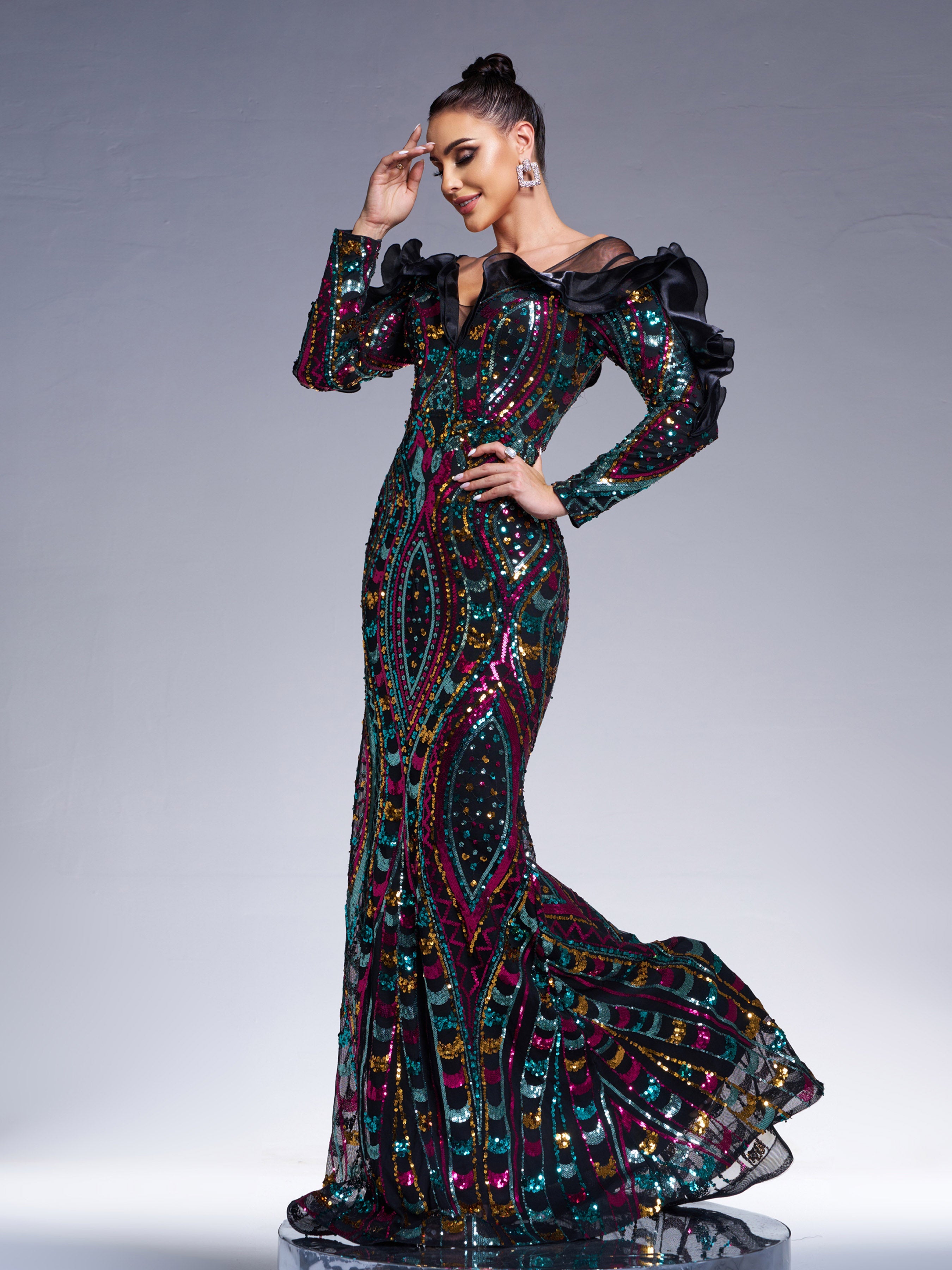 Ruffled Sequin Mermaid Formal Dress DH80242