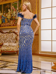 Off Shoulder Feather Mermaid Dress RH30185