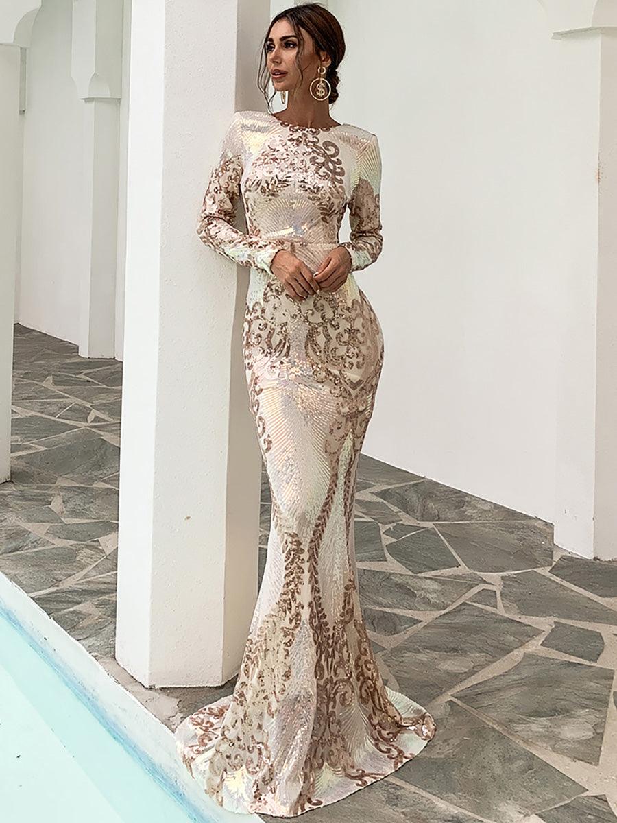 Graphic Sequin Mermaid Fromal Dress FT19747