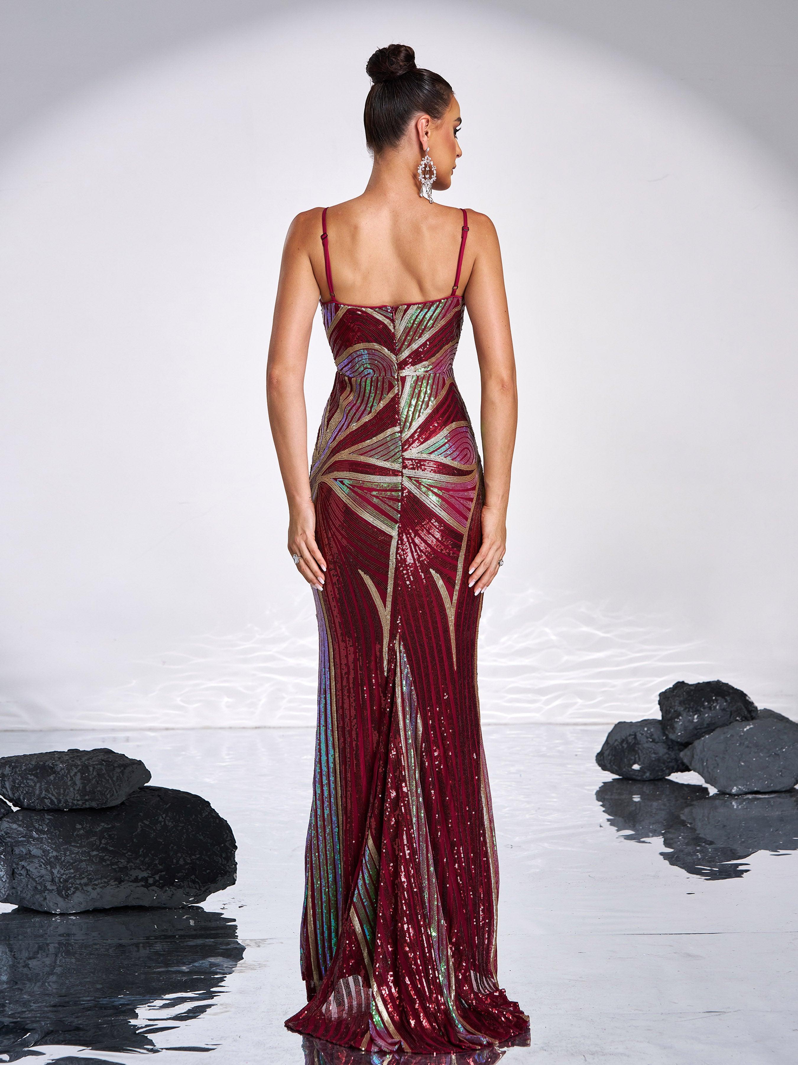 Sexy Spaghetti Sequin Prom Maxi Dress M01760