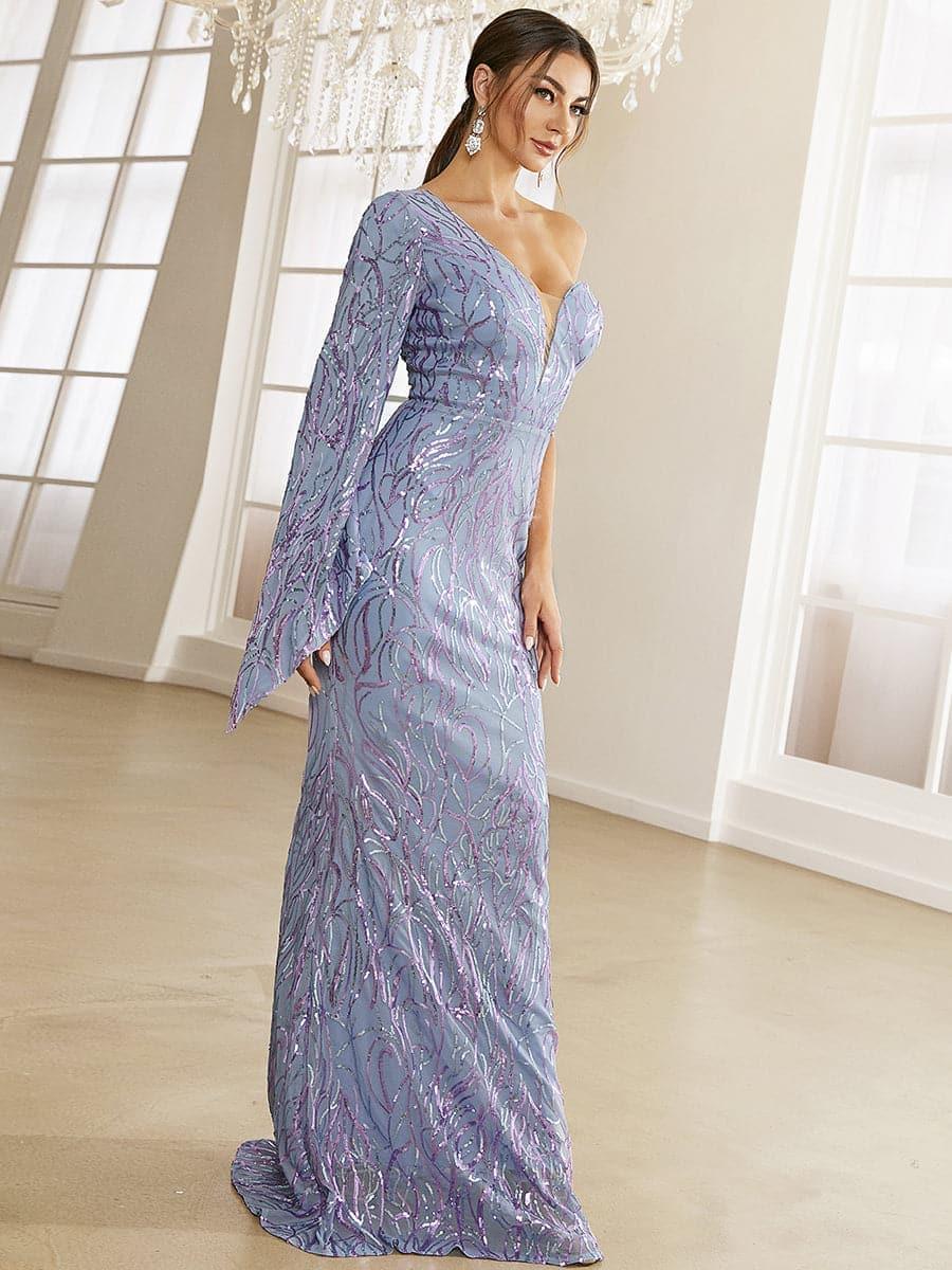 Sweetheart One Shoulder Off Purple Sequin Prom Dress XH2277
