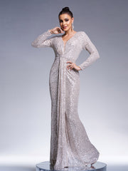 Long Sleeve Backless Sequin Dress JM062W