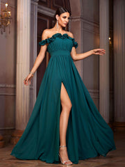 Green Ruffled A-line Prom Dress GM00986