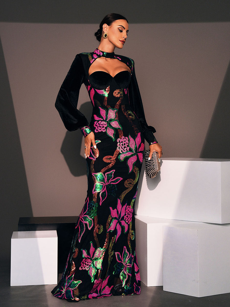 Cutout Lantern Sleeve Mermaid Dress RJ11296