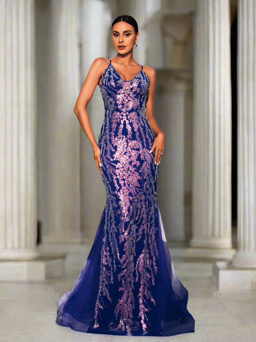 Spaghetti Straps Lace Up Sequin Dress RJ11833