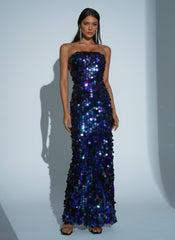 Tube Top Sequin Blue Maxi Dress RJ11580
