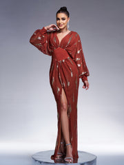 Elegant Lantern Sleeve Sequin Prom Dress GM00626