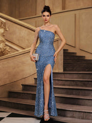 Glam One-Shoulder Sequin Slit Prom Dress GM01059