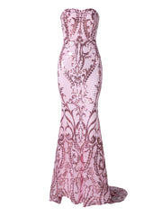 Strapless Mermaid Sequin Maxi Dress XH1342