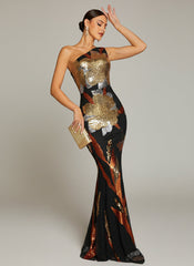 One Shoulder Floral Sequin Prom Dress RM20857