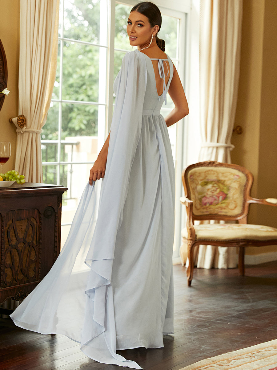 Gray Chiffon Cutout Elegant Draped Prom Dress M02083