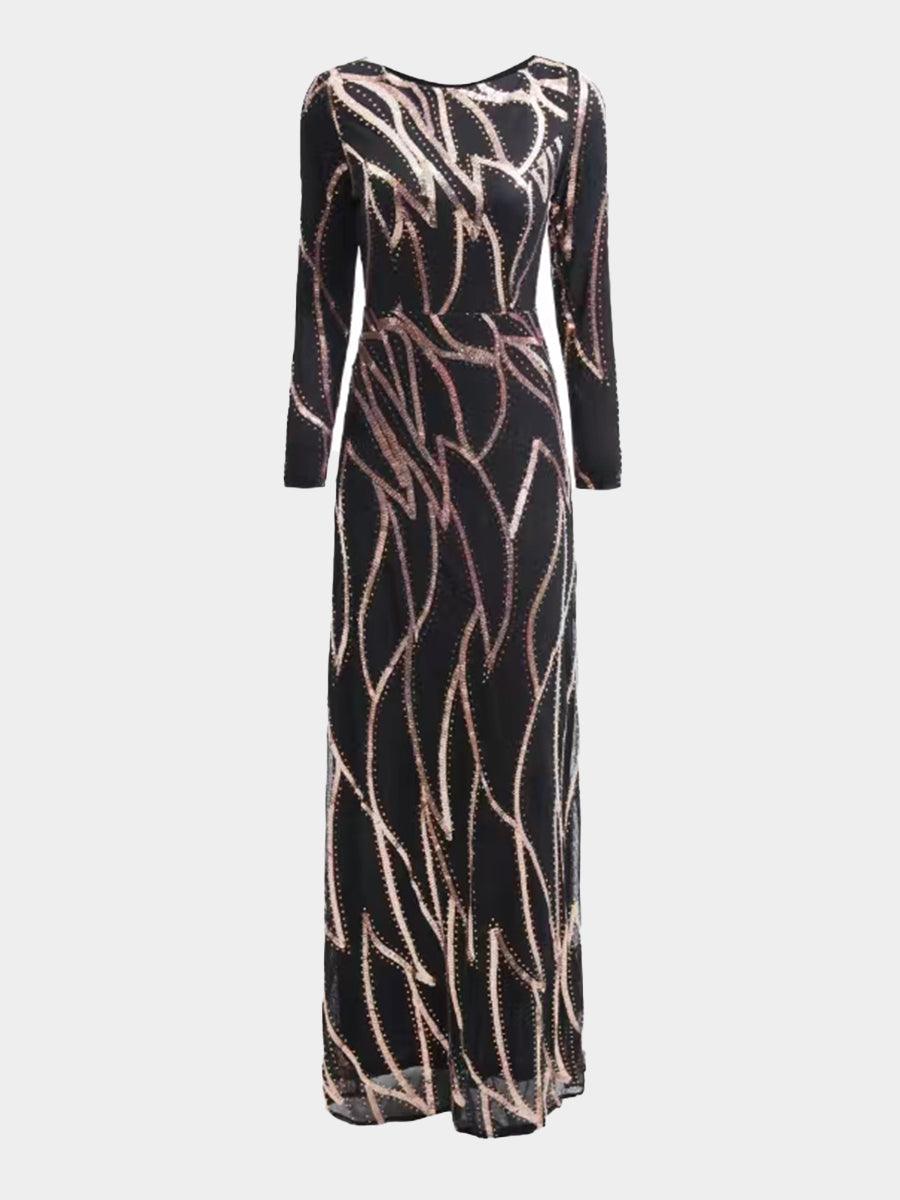 Long Sleeve Sequin A-Line Maxi Evening Dress XJ1962