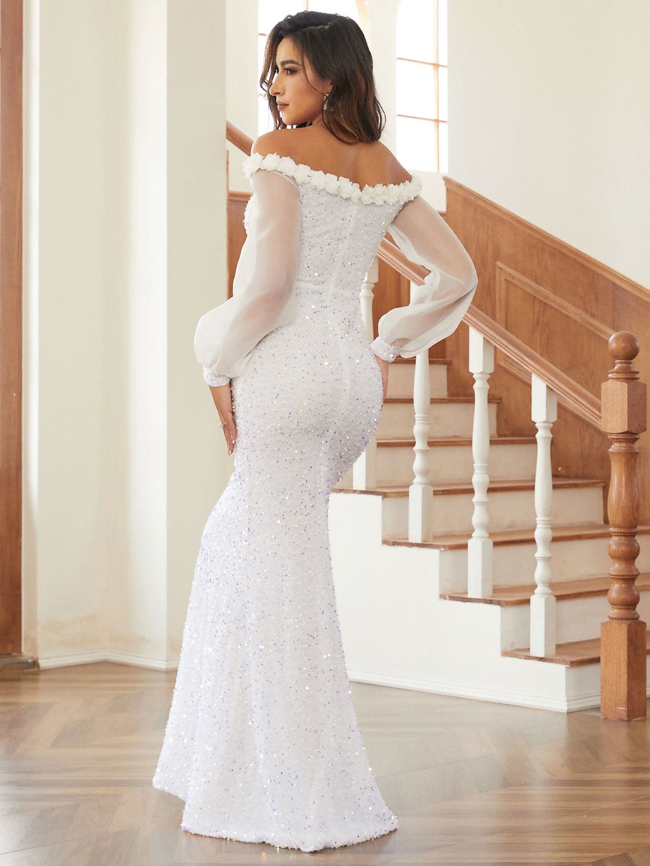 Puff Sleeves Strapless Evening Dress JMT1118