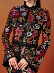 Vintage Floral Sequin Split Formal Dress GM00387