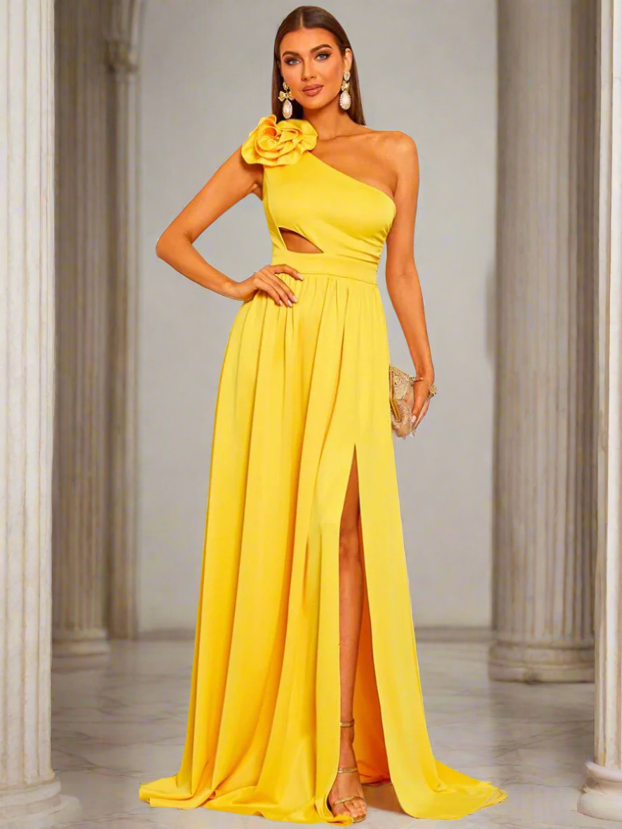 Cutout Floral One Shoulder Prom Dress WY006
