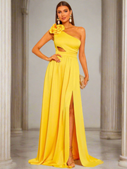 Cutout Floral One Shoulder Prom Dress WY006