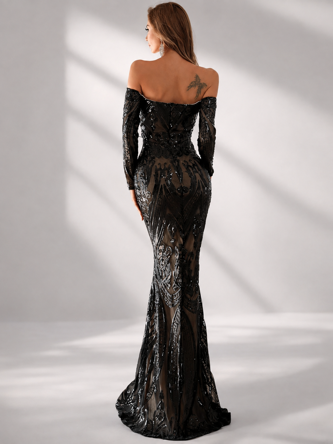 Off Shoulder Long Sleeve Sequin Mermaid Prom Dress FT18392
