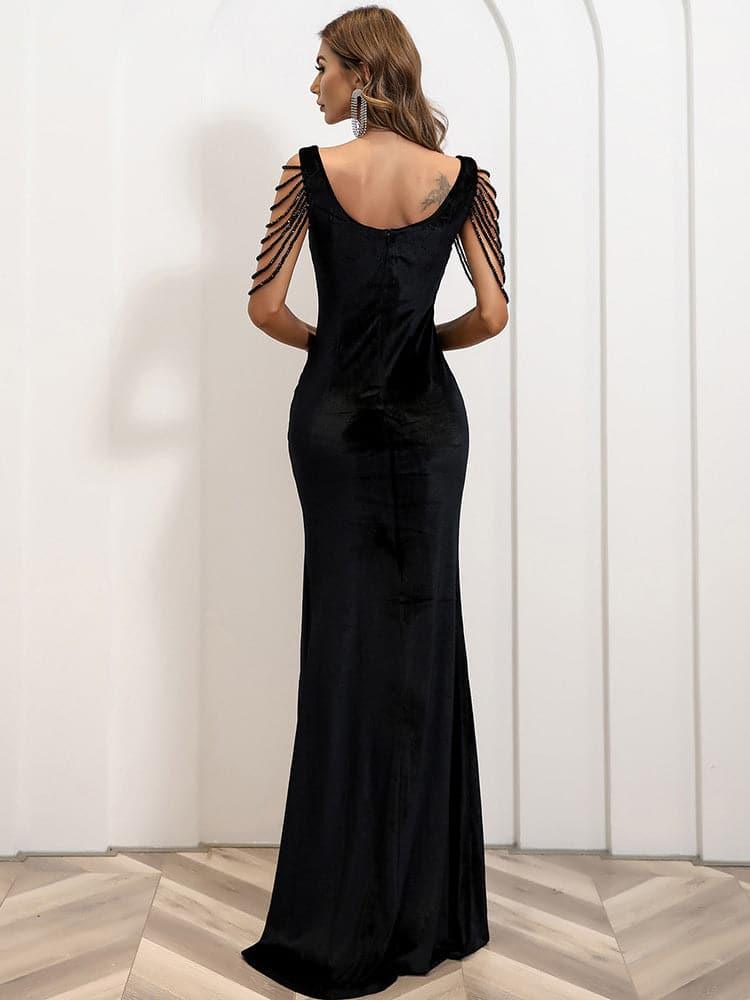Shouder Chain Split Velvet Prom Dress M01298