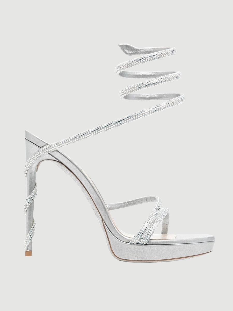 Rhinestone Snake Wrap Open-toe High Heels MHE1077