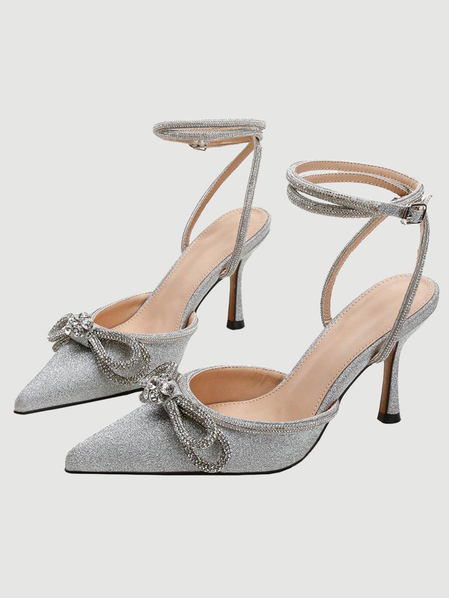 Rhinestone Bow Head Wrapped High Heels MHE1076