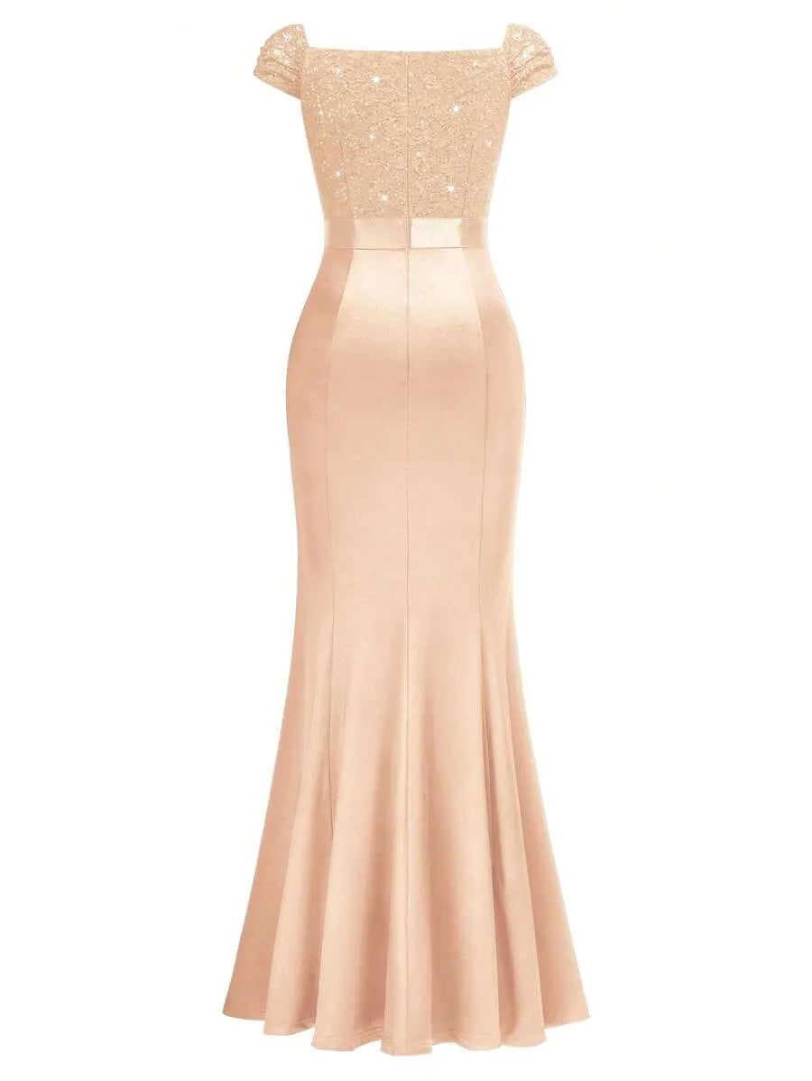 Sweetheart Sequin Lace Satin Mermaid High Slit Evening Dress