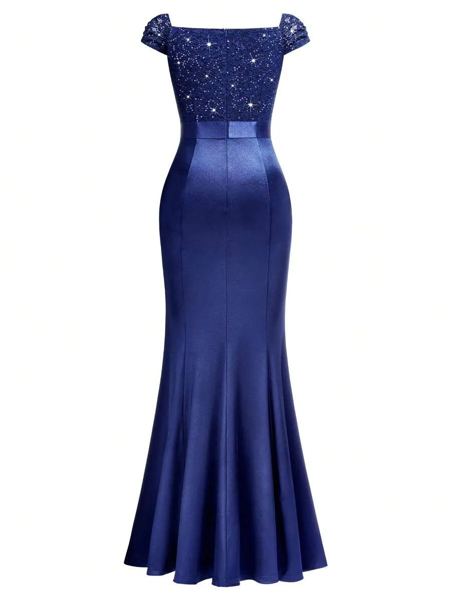 Sweetheart Sequin Lace Satin Mermaid High Slit Evening Dress