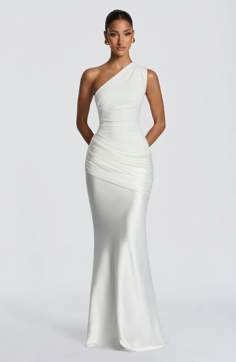 One Shoulder Ruched Maxi Evening Dress