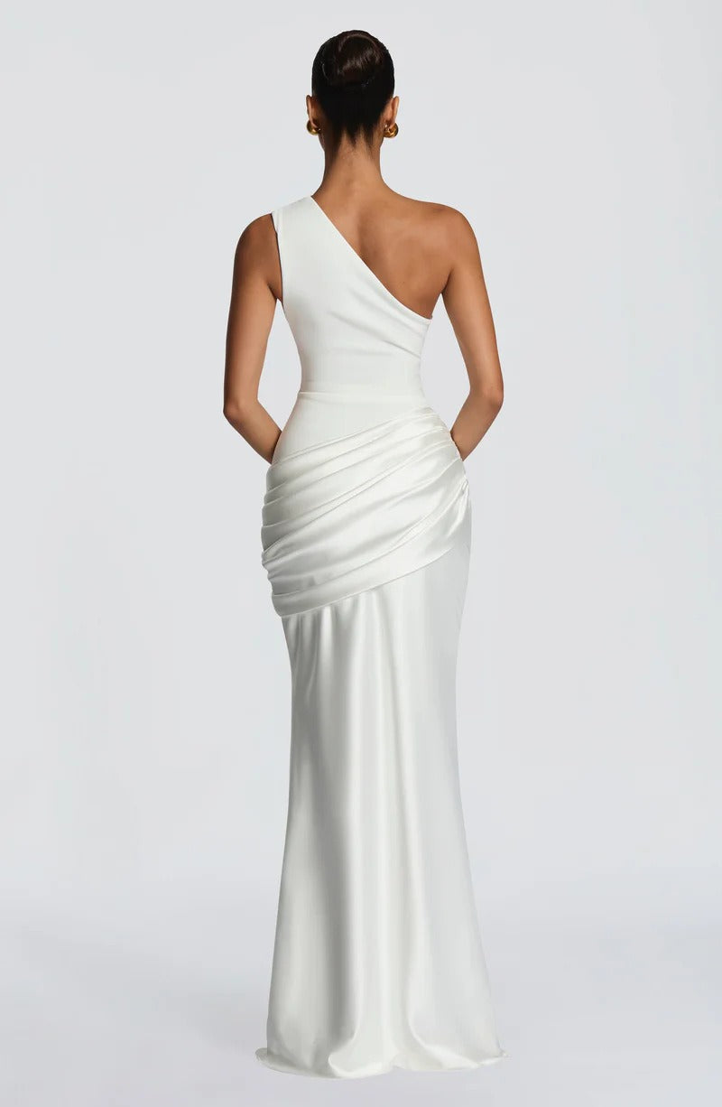 One Shoulder Ruched Maxi Evening Dress