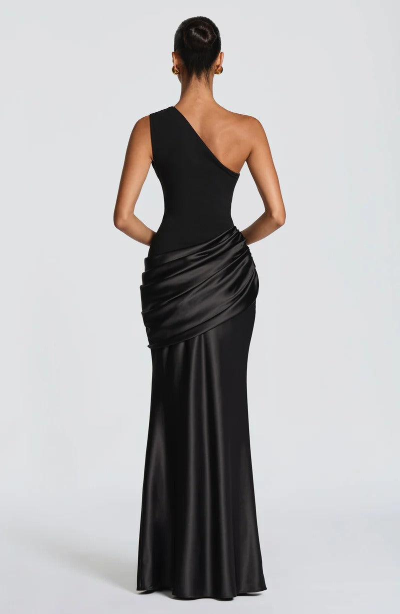 One Shoulder Ruched Maxi Evening Dress