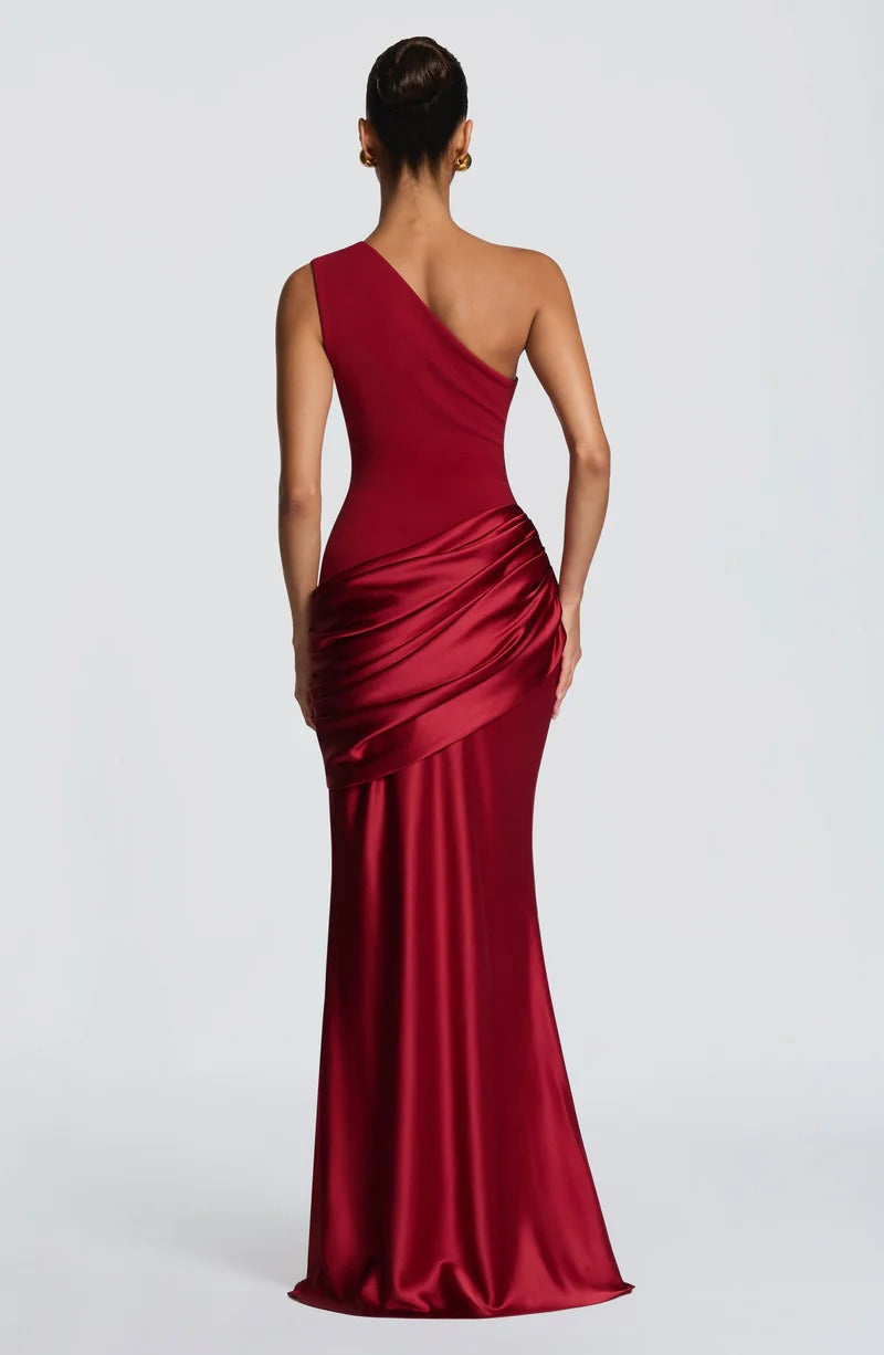One Shoulder Ruched Maxi Evening Dress
