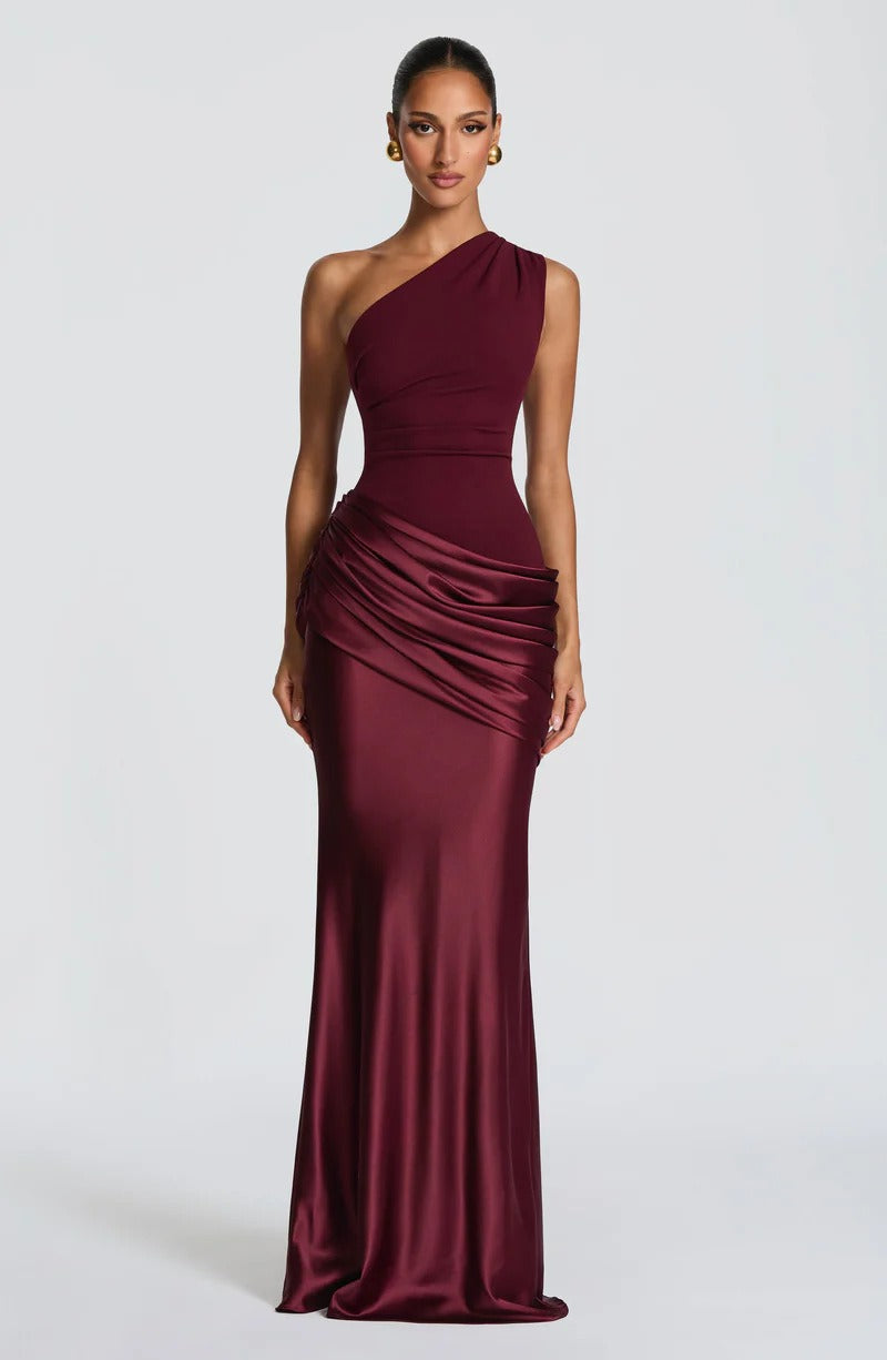 One Shoulder Ruched Maxi Evening Dress
