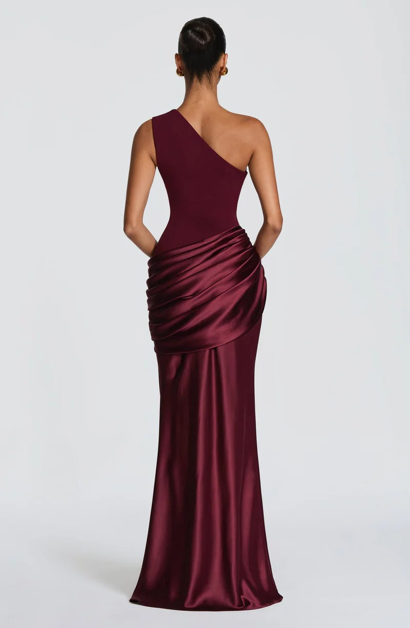 One Shoulder Ruched Maxi Evening Dress