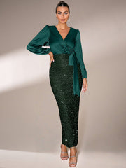 Wrap Panel Sequin Formal Dress M02081