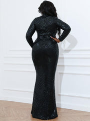 Plus Turtleneck Sequin Prom Dress P0147
