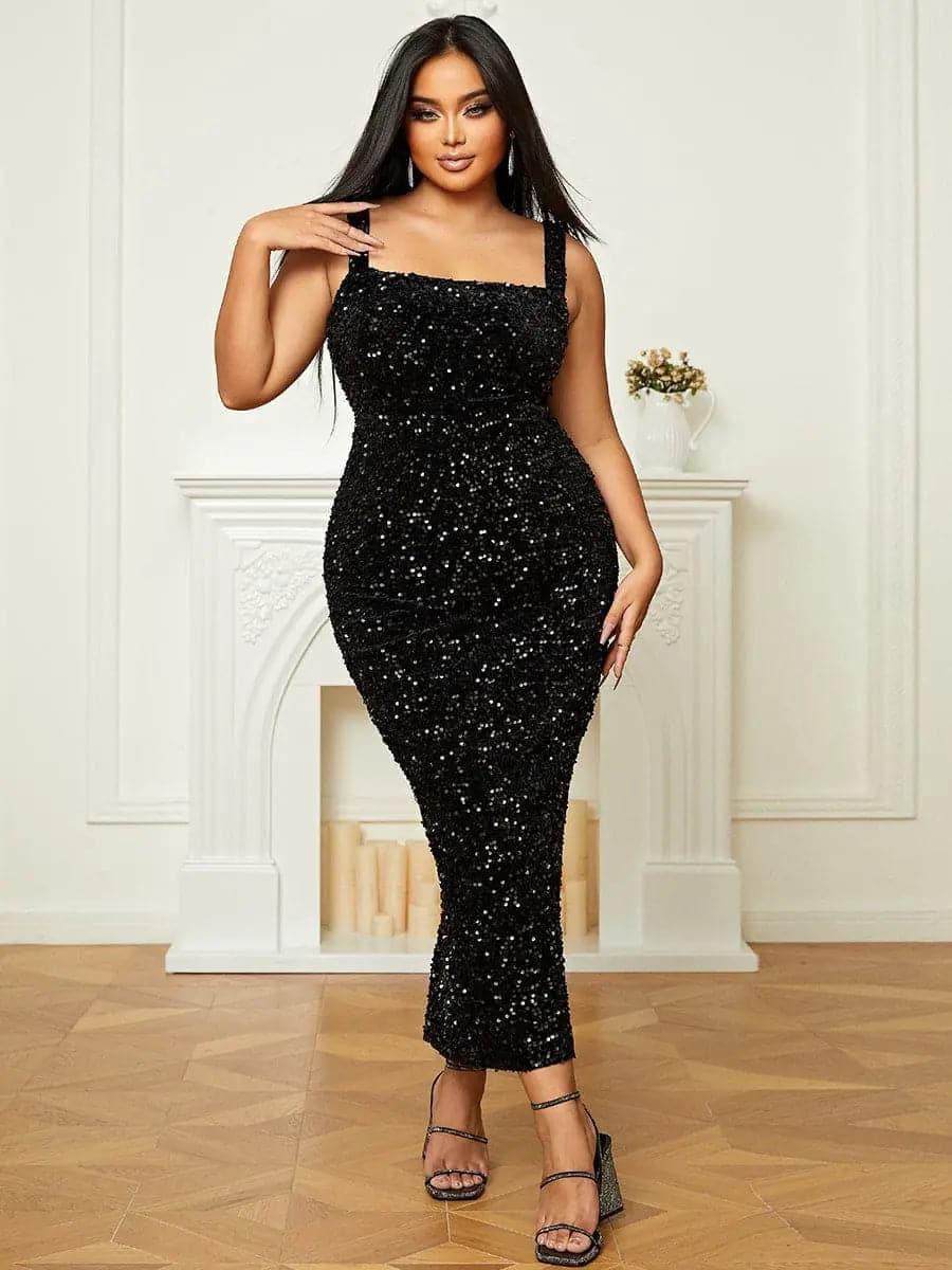 Square Neck Sequin Cocktail Dress XJ468