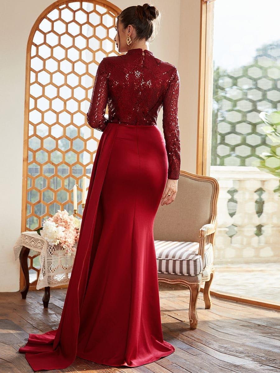 Draping Long Sleeve Sequin Formal Dress M02153
