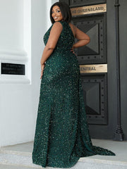 Plus Size Cutout Sequin Ribbon Prom Dress PXH1694