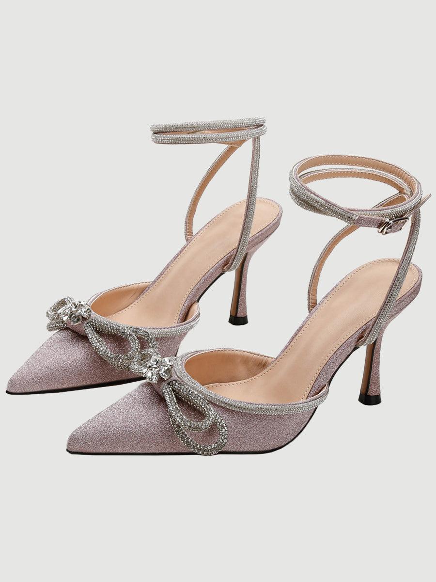 Rhinestone Bow Head Wrapped High Heels MHE1076