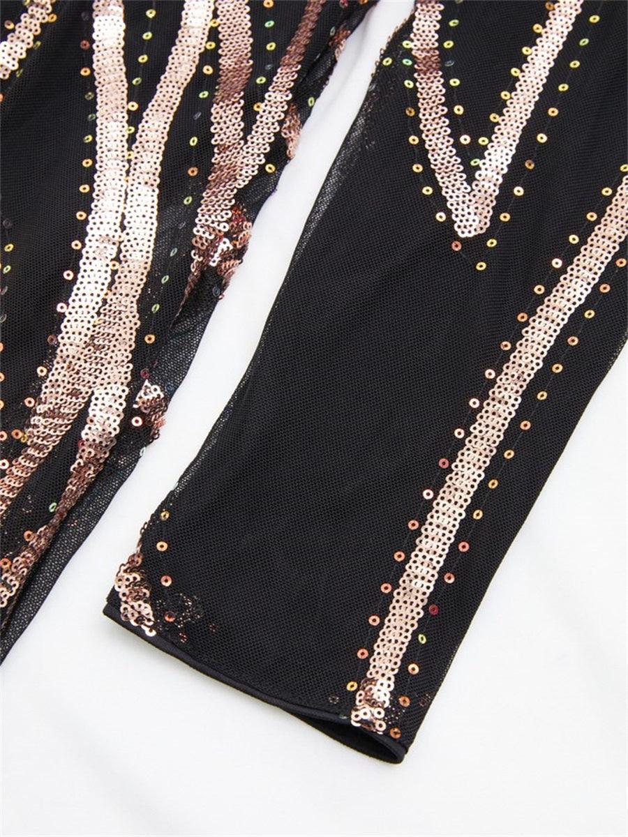 Long Sleeve Sequin A-Line Maxi Evening Dress XJ1962